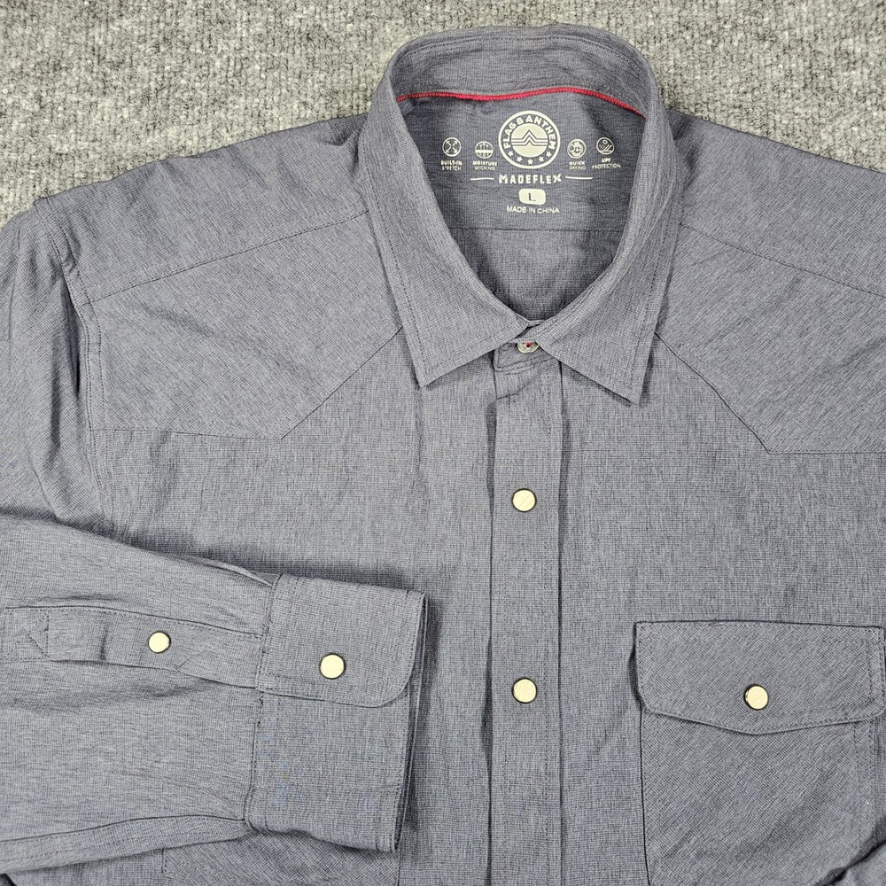 Flag & Anthem MadeFlex Western Shirt‎ Mens L Gray Performance Snap Front Stretch